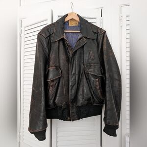 Distressed Oversized Vintage Brown Leather Jacket